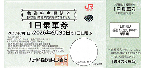 JR九州 株主優待券 １日乗車券