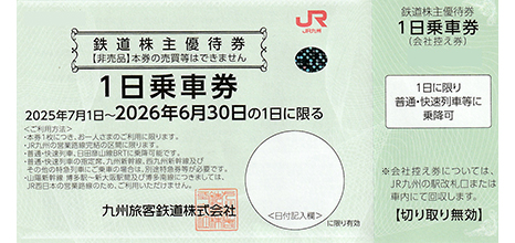 JR九州 株主優待券 １日乗車券